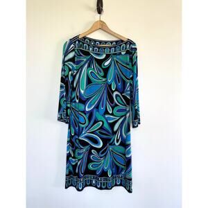 SANDRA DARREN blue purple green abstract no wrinkle travel pucci dress